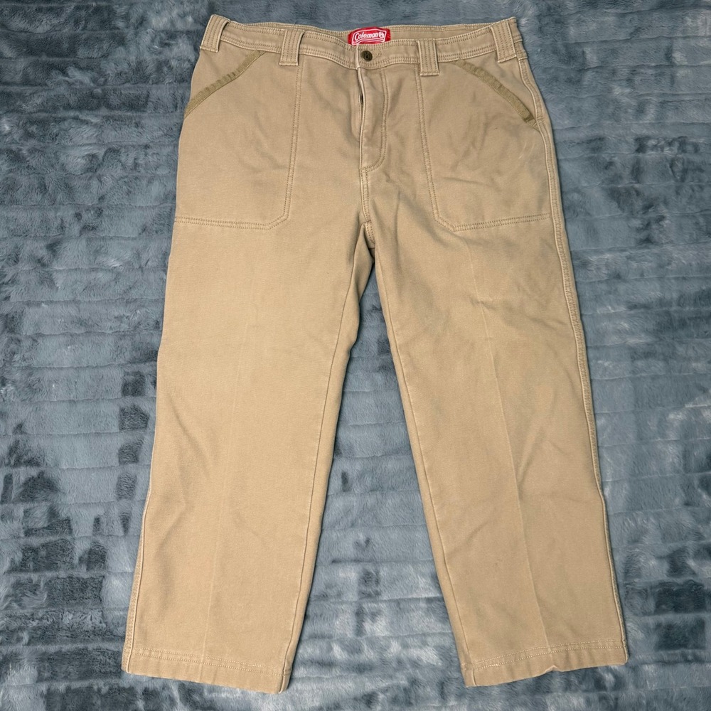 Coleman Fleece Lined Utility Pants Mens 36x26 Khaki Tan Stretch Canvas Carpenter